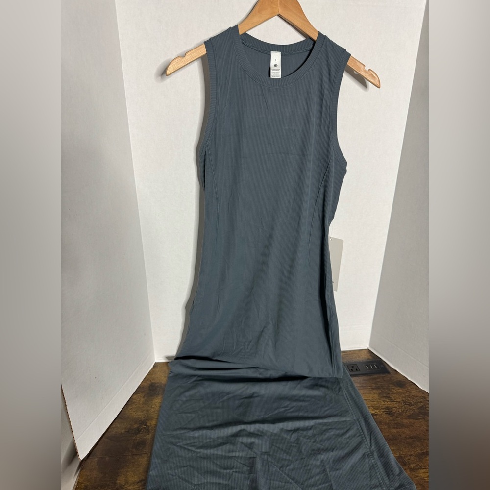 New Lululemon All Aligned Ribbed Midi Dress Size 6 Oil Blue - LW1FVAS RARE - Picture 2 of 8